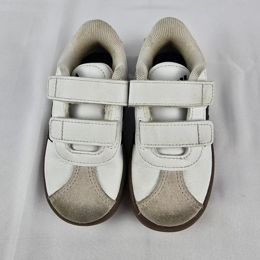 Adidas VL Court 3.0 Hook and Loop Sneaker Kids 7K White Black Gum Sole Stripes